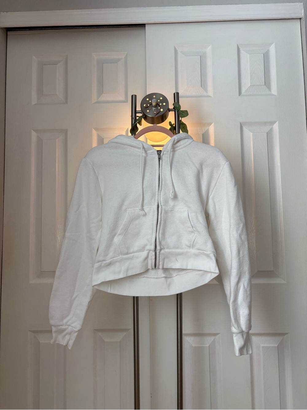 Brandy Melville White Cropped Zip Hoodie